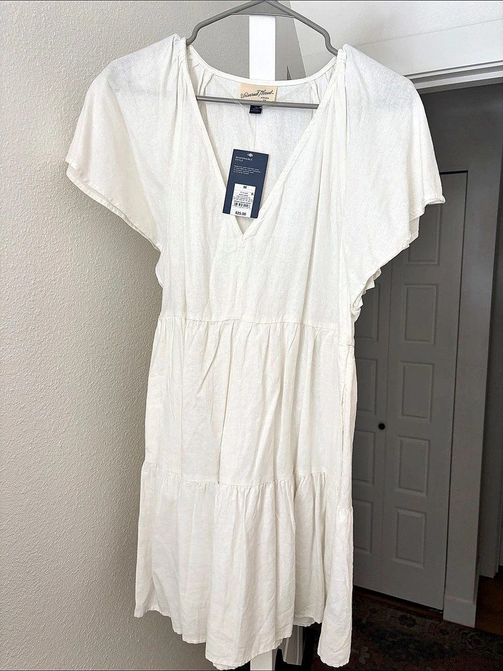 Universal Thread V-Neck Tiered Mini Dress White Medium NWT